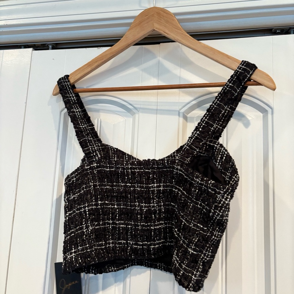 Japna Black And White Tweed Crop Top Size Medium‎ - Picture 2 of 6